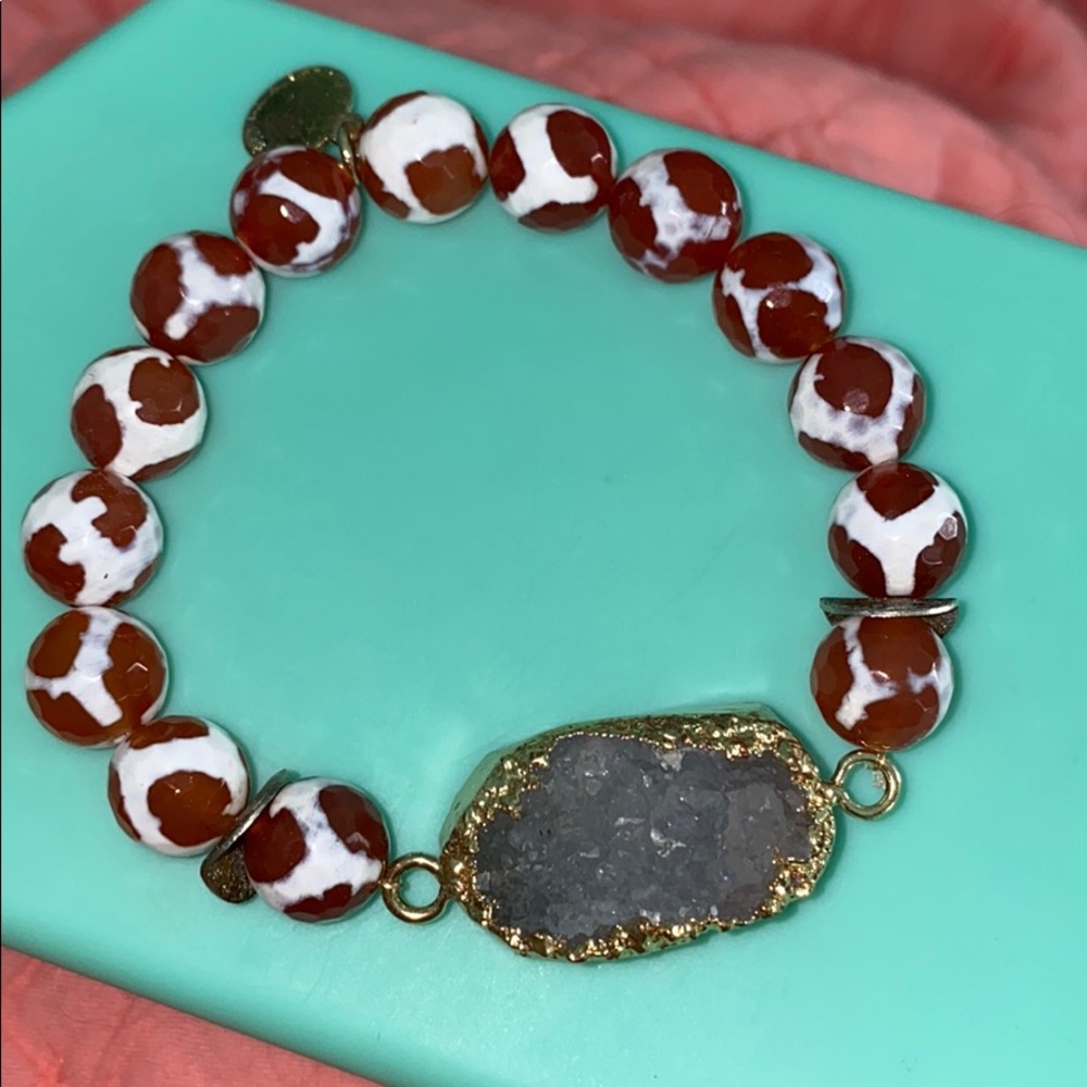 beaded bracelet with druzy stone
